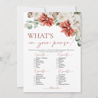 Red Winter What's In Your Purse Bridal Shower Game Invitations