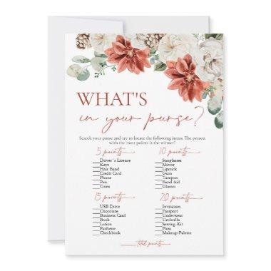 Red Winter What's In Your Purse Bridal Shower Game Invitations