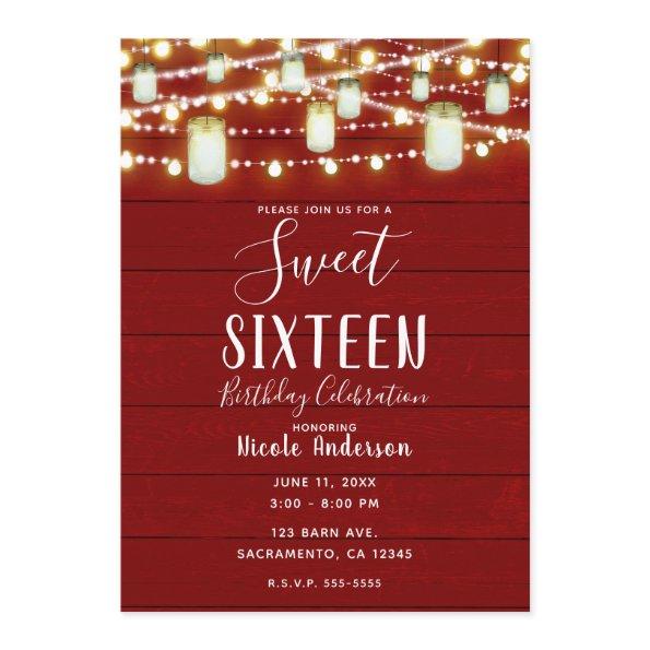 Red Wood & String Lights Country Rustic Sweet 16