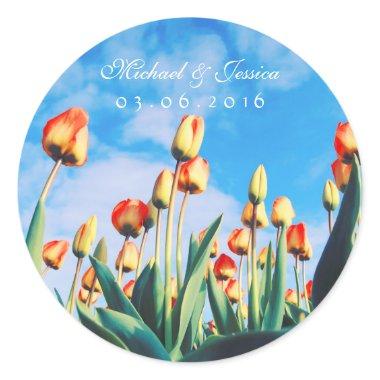 Red Yellow Tulips and Blue Sky Wedding Stickers