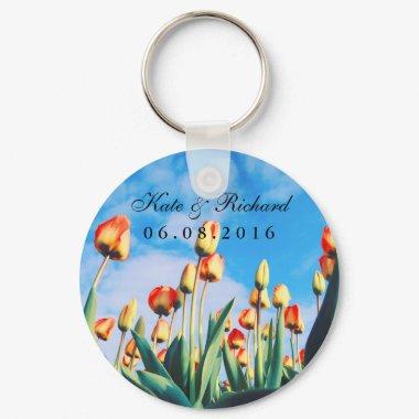 Red Yellow Tulips Floral Wedding Favors Keychain