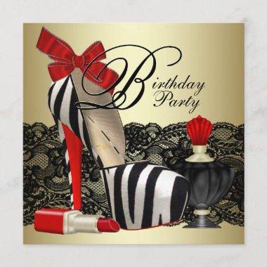 Red Zebra High Heel Shoes Black Red Zebra Party Invitations