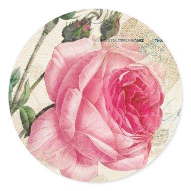 Redoute Pink Rose Envelope Stickers Seals