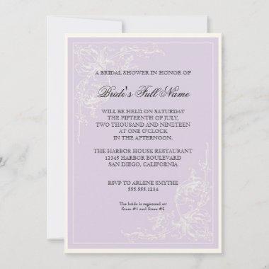 Redoute Pink Rose, Lavender Floral Bridal Shower Invitations