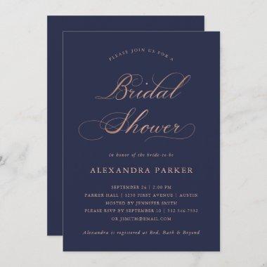 Refined Faux Rose Gold Calligraphy Bridal Shower Invitations