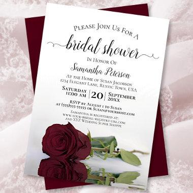 Reflecting Burgundy Rose Elegant Bridal Shower Invitations