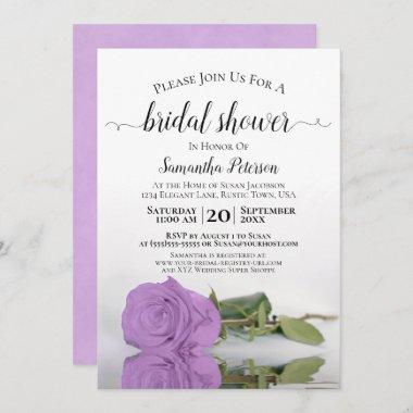 Reflecting Lilac Purple Rose Elegant Bridal Shower Invitations
