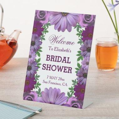 Regal Purple Floral Bridal Shower Pedestal Sign