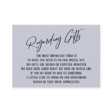 Regarding Gifts Handwriting Simple Dusty Blue Enclosure Invitations