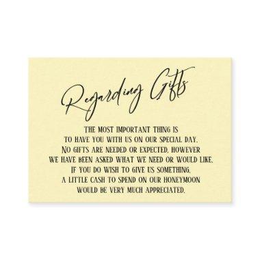 Regarding Gifts Handwriting Simple Light Yellow Enclosure Invitations