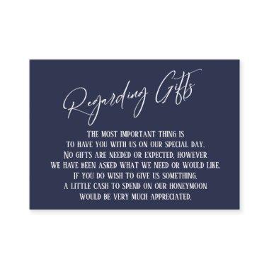Regarding Gifts Modern Handwriting Navy Blue Enclosure