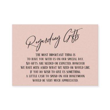 Regarding Gifts Modern Handwriting Simple Blush Enclosure Invitations