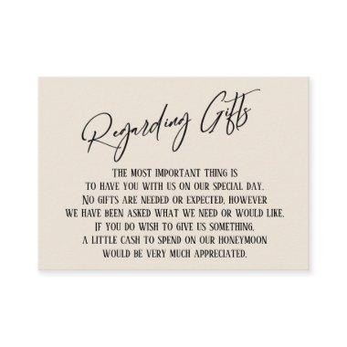 Regarding Gifts Modern Handwriting Simple Cream Enclosure Invitations