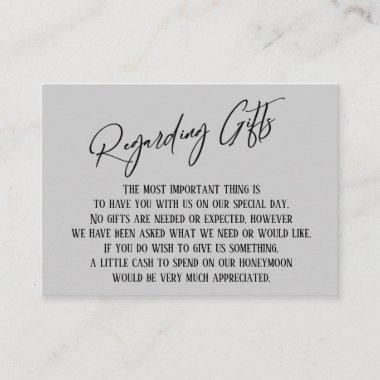 Regarding Gifts Modern Handwriting Simple Gray Enclosure Invitations