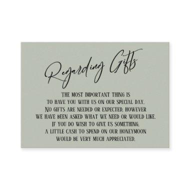 Regarding Gifts Modern Handwriting Simple Sage Enclosure Invitations