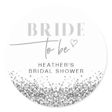 REGINA Silver Sequins Bride to Be Shower Classic Round Sticker