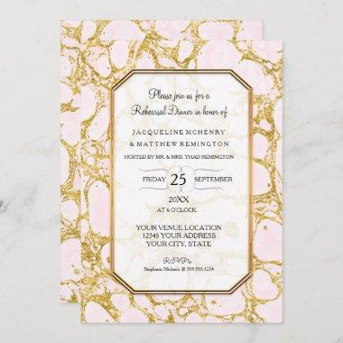 Rehearsal Dinner Marbled Marble Paper Rose Gold Invitations