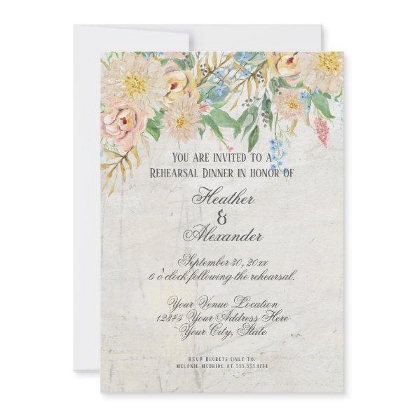 Rehearsal Dinner Modern Watercolor Floral Marble