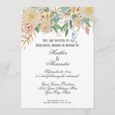 Rehearsal Dinner Watercolor Coral n Gold Floral Invitations