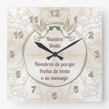 Reloj de boda, personalizado en español square wall clock