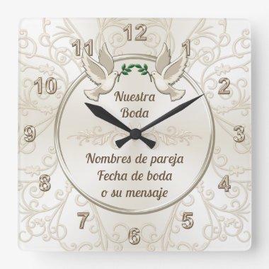 Reloj de boda, personalizado en español square wall clock