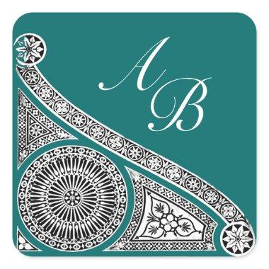 RENAISSANCE MONOGRAM blue green Square Sticker