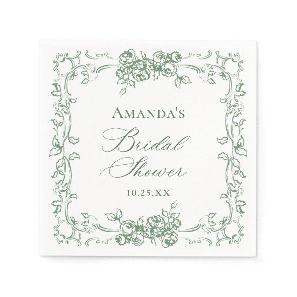 Renaissance Ornate Sage Green Floral  Napkins
