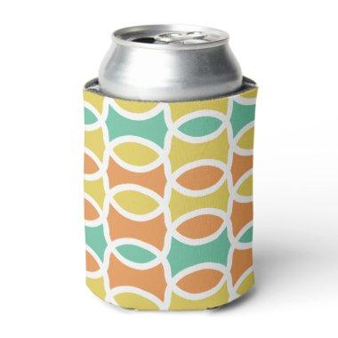Retro 1960s Circles Ovals Orange Teal Gold Can Cooler