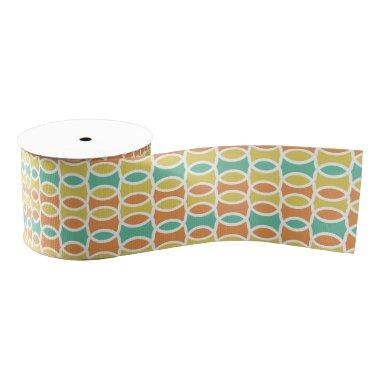 Retro 1960s Circles Ovals Orange Teal Gold Grosgrain Ribbon