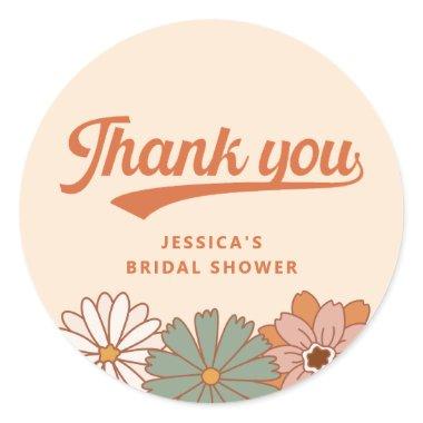 Retro 1970s Bridal Shower Thank You Classic Round Sticker