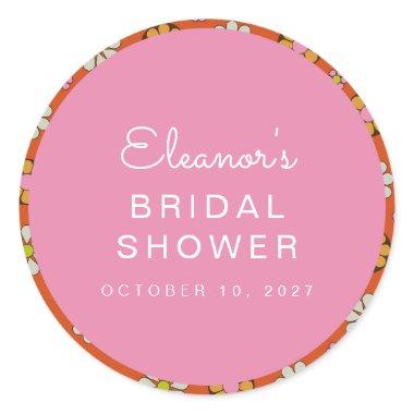 Retro 60s Flowers Orange Pink Bridal Shower Custom Classic Round Sticker