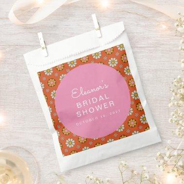 Retro 60s Flowers Orange Pink Bridal Shower Custom Favor Bag