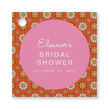 Retro 60s Flowers Orange Pink Bridal Shower Custom Favor Tags