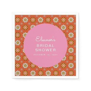 Retro 60s Flowers Orange Pink Bridal Shower Custom Napkins