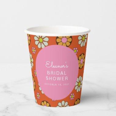 Retro 60s Flowers Orange Pink Bridal Shower Custom Paper Cups