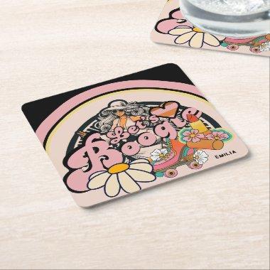 Retro 70s Boogie Disco Dancing Bridal Bachelorette Square Paper Coaster