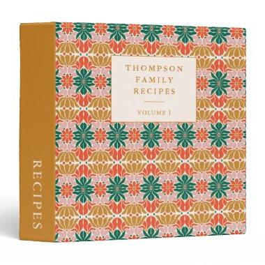 Retro Abstract Gold Green Custom Christmas Recipe 3 Ring Binder