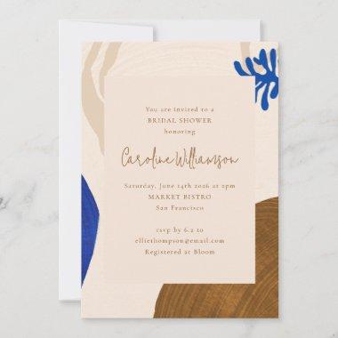 Retro Abstract Shapes Neutral Blue Bridal Shower Invitations