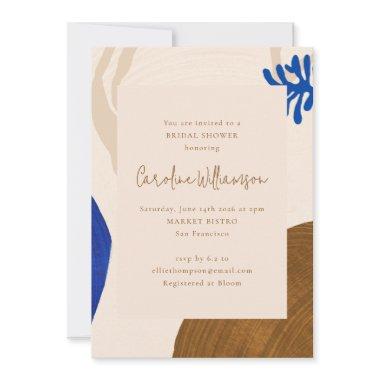 Retro Abstract Shapes Neutral Blue Bridal Shower Invitations