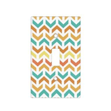 Retro Arrows Chevron Orange Teal Gold Pattern Light Switch Cover