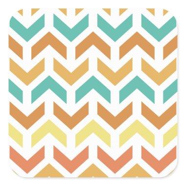 Retro Arrows Chevron Orange Teal Gold Square Sticker