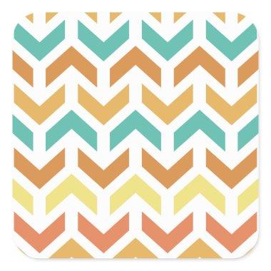 Retro Arrows Chevron Orange Teal Gold Square Sticker