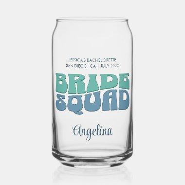 Retro Bachelorette Party Bride Squad Bridesmaid Can Glass