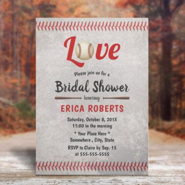 Retro Baseball Love Sports Wedding Bridal Shower Invitations