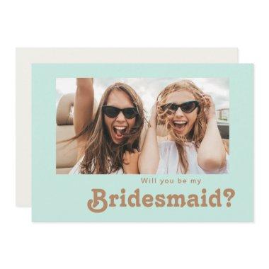 Retro Beach | Aqua Photo Bridesmaid Proposal Invitations