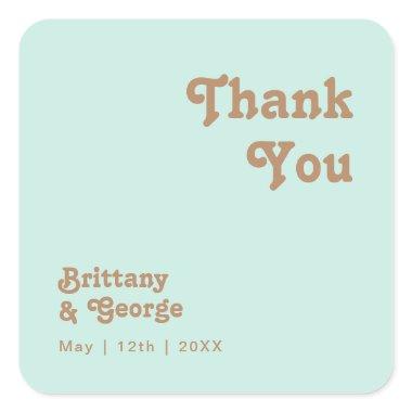 Retro Beach | Aqua Thank You Wedding Favor Square Sticker