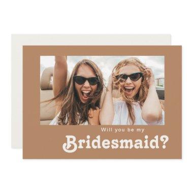 Retro Beach | Brown Photo Bridesmaid Proposal Invitations