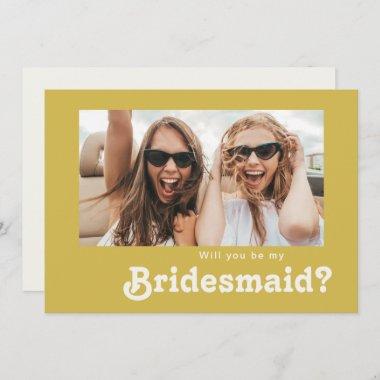 Retro Beach | Gold Photo Bridesmaid Proposal Invitations