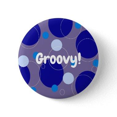 Retro Blue Circles & Ovals Royal Periwinkle Aqua Button