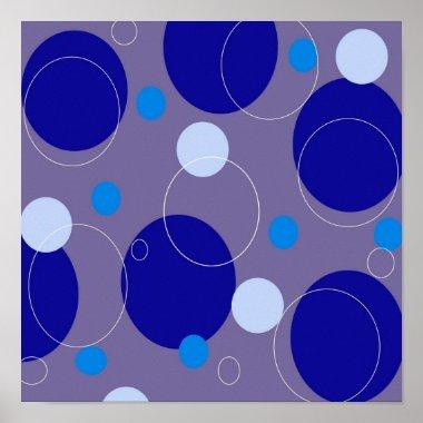 Retro Blue Circles & Ovals Royal Periwinkle Aqua Poster